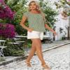 Allegra K Gingham Tops for Women Summer Cute Cap Sleeve Square Neck Plaid Shirts Casual Blouses Medium Green White view 3