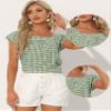 Allegra K Gingham Tops for Women Summer Cute Cap Sleeve Square Neck Plaid Shirts Casual Blouses Medium Green White view 4