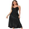 Allegra K Satin Sleeveless Long Dresses for Women's V Neck Spaghetti Strap Evening Party Silky Maxi Dress Small Black view 1