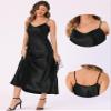 Allegra K Satin Sleeveless Long Dresses for Women's V Neck Spaghetti Strap Evening Party Silky Maxi Dress Small Black view 3