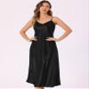 Allegra K Satin Sleeveless Long Dresses for Women's V Neck Spaghetti Strap Evening Party Silky Maxi Dress Small Black view 4