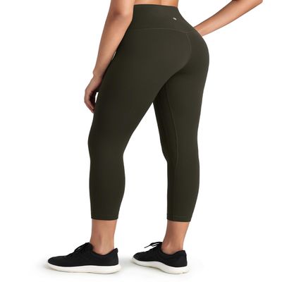 HeyNuts Workout Pro High Waisted Yoga Capris Leggings for Women, Tummy Control Compression Running 3/4 Cropped Pant 21'' Dark Olive XL(14)