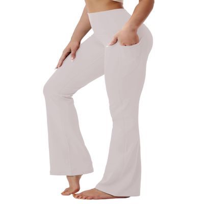 BUBBLELIME 29"/31"/33"/35"/37" High Waist Yoga Pants Tummy Control for Womens Bootcut Workout Flared Basic/Out Pockets -Ivory XS-33 Inseam
