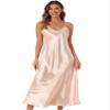 Allegra K Satin Sleeveless Long Dresses for Women's V Neck Spaghetti Strap Evening Party Silky Maxi Dress Small Champagne view 1