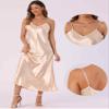 Allegra K Satin Sleeveless Long Dresses for Women's V Neck Spaghetti Strap Evening Party Silky Maxi Dress Small Champagne view 3