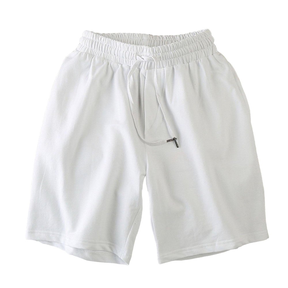 QOAAIE Athletic Running Shorts for Men Elastic Waist Straight Leg Shorts with Pockets Casual Summer Beach Shorts (White,Medium)