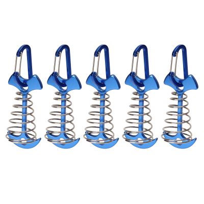 Herringbone Deck Anchor Nails, Pack of 5, Herringbone Tent Nails, Large Deckboards, Camping Tent Fixing Stakes with Carabiner Hook, Deck Lashing Strap, Aluminum Alloy