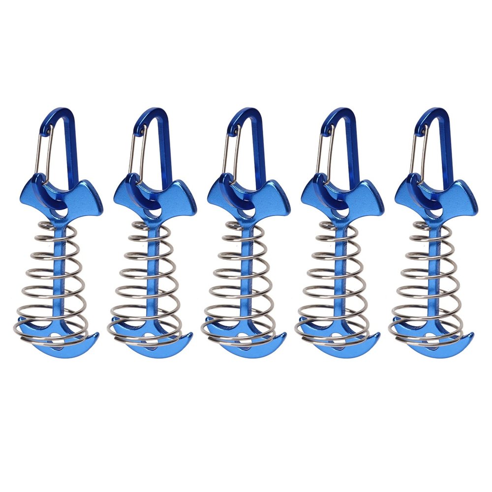 Herringbone Deck Anchor Nails, Pack of 5, Herringbone Tent Nails, Large Deckboards, Camping Tent Fixing Stakes with Carabiner Hook, Deck Lashing Strap, Aluminum Alloy