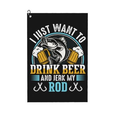 SIYTUAU I Just Want to Drink Beer and Jerk My Rod Golf Towel 16 x 24 Inch Golf Towels for Golf Bags with Carabiner Clip Polyester Golf Towel Golf Accessories for Men Women