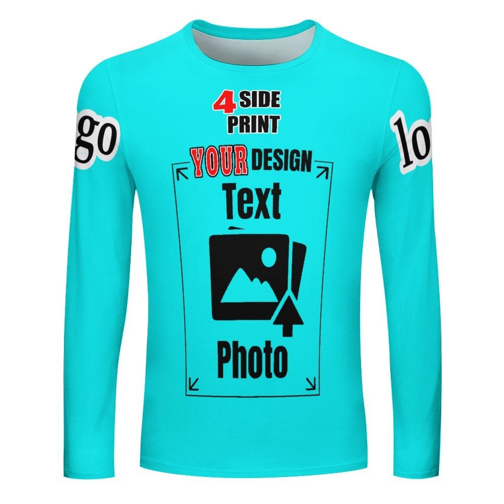 Custom Long Sleeves Shirts Bulk for Men Personalized Long Sleeves Shirts with Logo Name Photo Work Shirts for Business Cyan 5X-Large