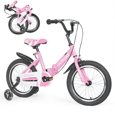 Betterland Folding Kids Bike,16 Inch Children Bicycle with Training Wheels and Dual Handbrakes Toddler Sport Bicycle for 3-9 Years Old Boys and Girls(Pink)