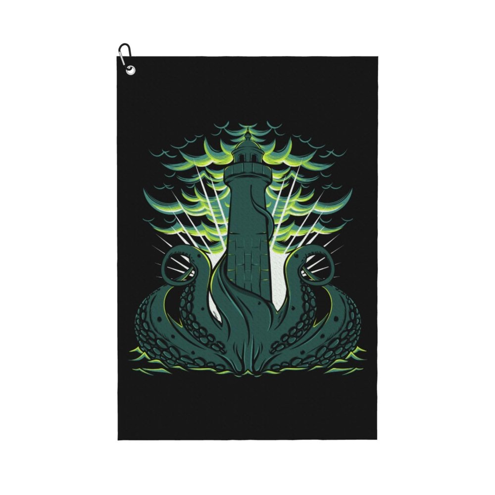 SIYTUAU Octopus Covering The Lighthouse Golf Towel 16 x 24 Inch Golf Towels for Golf Bags with Carabiner Clip Polyester Golf Towel Golf Accessories for Men Women