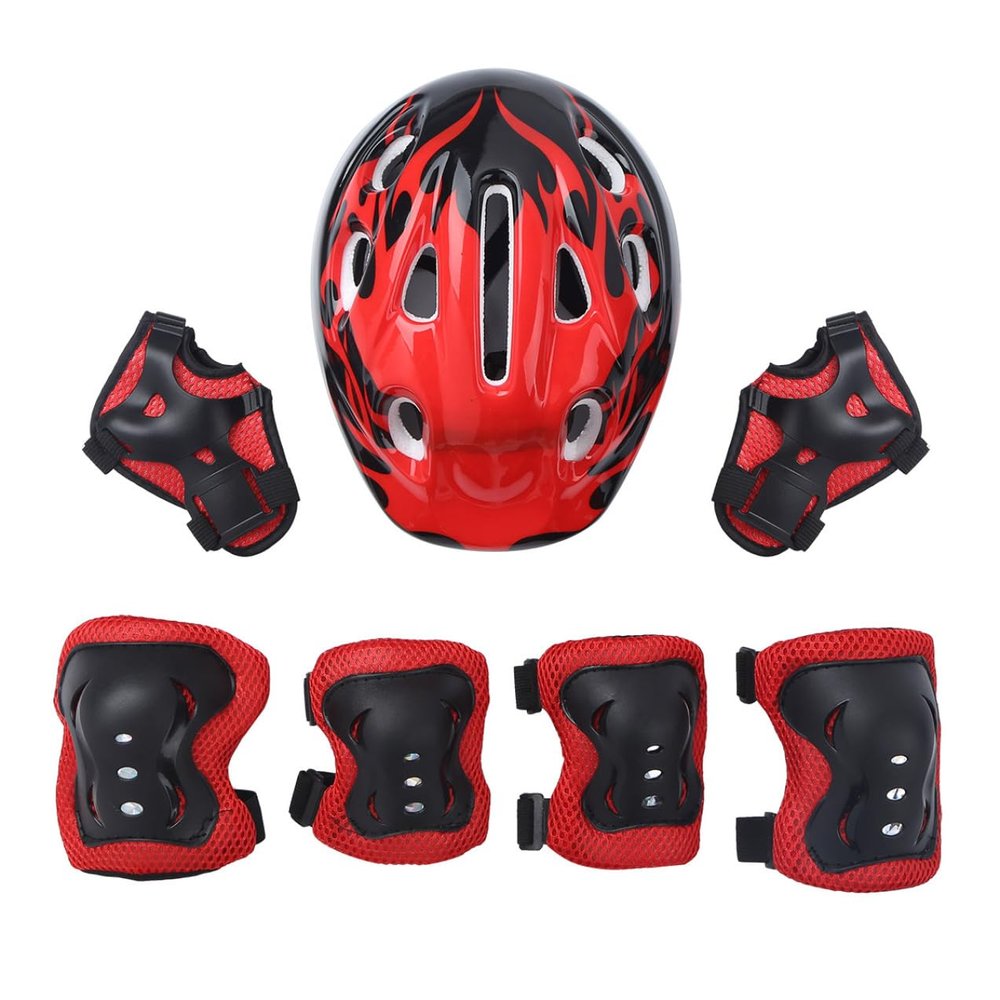 Eandarui 7Pcs Kids Protective Gear Set Adjustable Helmetand with Knee Elbow Wrist Safety Pads for Roller Scooter Skateboard Bicycle Red A One Size