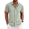 1/2/3 Pack Men's Linen Shirt Textured Shirts Casual Button Down Collar Tops Summer Beach Shirt Vacation Shirts (M,Apricot2+Black+Green3) view 3