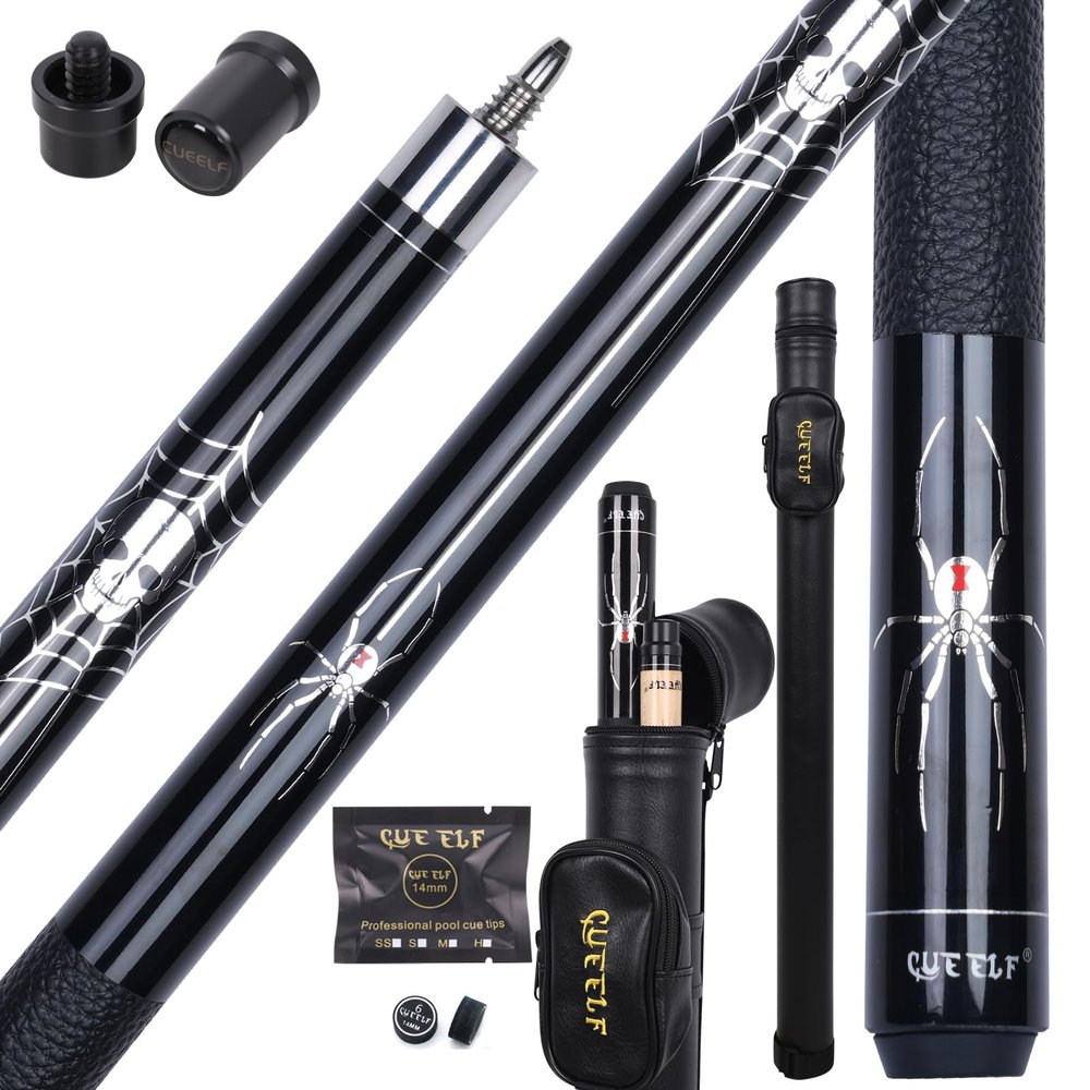 CUEELF Scorpion Pool Cue Stick 58 inch Canadian Maple Billiard Pool Stick with Low Deflection Leather Wrap Professional Cues Billiard Pool Cues Sticks 19.5-21 oz Cue Stick