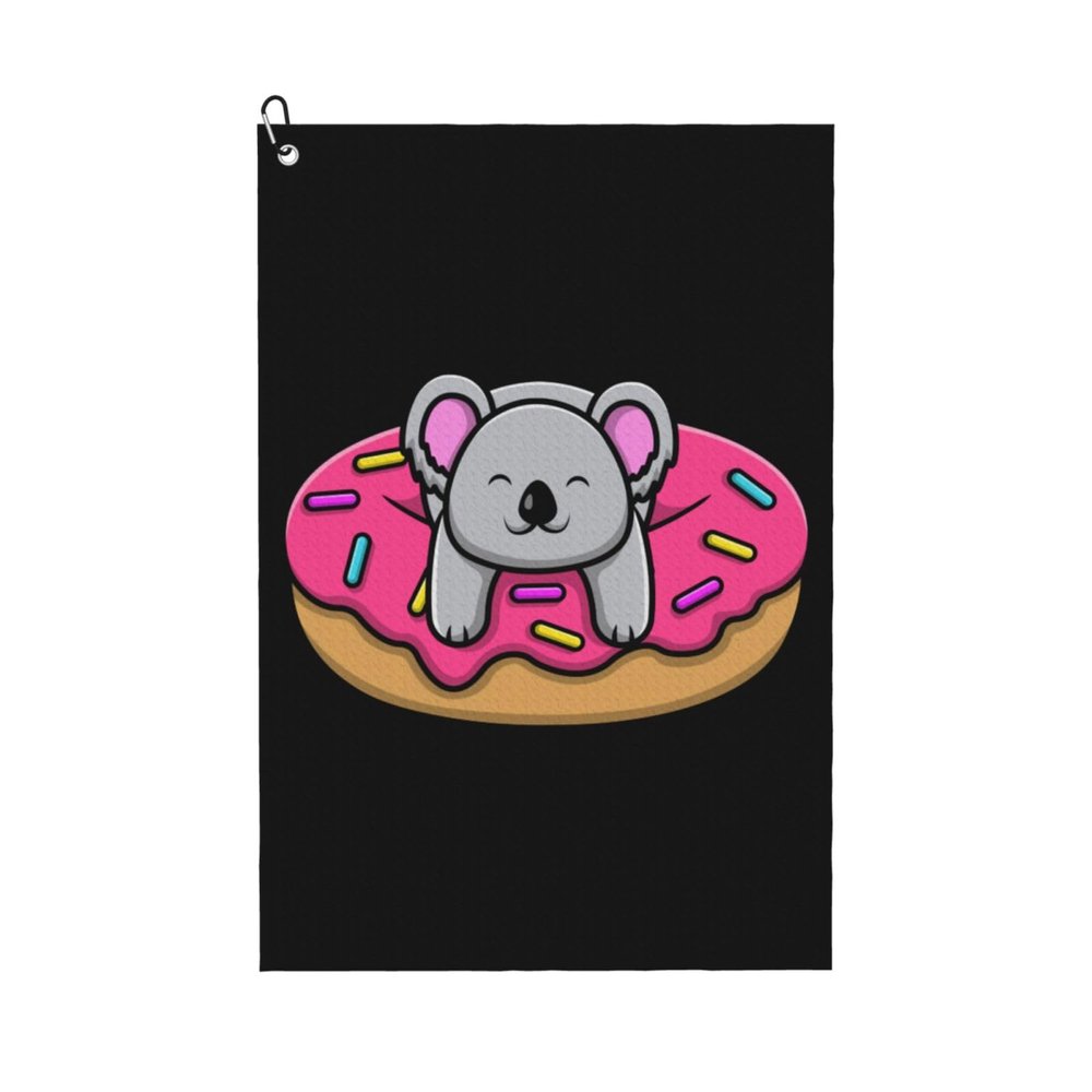 SIYTUAU Cute Koala Donuts Golf Towel 16 x 24 Inch Golf Towels for Golf Bags with Carabiner Clip Polyester Golf Towel Golf Accessories for Men Women