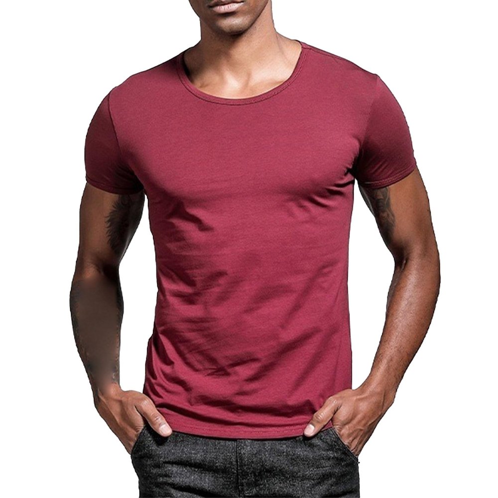 Mens Slim Fit Muscle T Shirts Short Sleeve V Neck Basic Tee Shirt Soft Plain Casual Basic Tee Shirt Undershirt (Red,Small)