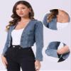 Allegra K Denim Collarless Cropped Jackets for Women's Open Front Jean Cardigan Bolero Shrug X-Large Dusty Blue view 2
