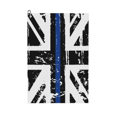 SIYTUAU Thin Blue Line UK Flag Golf Towel 16 x 24 Inch Golf Towels for Golf Bags with Carabiner Clip Polyester Golf Towel Golf Accessories for Men Women