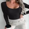 REORIA Womens Fall Outfits Basic Scoop Neck Long Sleeve Leotards Fashion Sexy Double Lined Layering Slim Body Suit Tops Plus Size Black XX-Large view 4