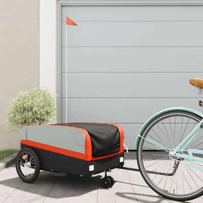 GOLINPEILO Bike Trailer Bicycle Cargo Trailer, Bike Wagon Trailer, Bike Cart with Safety Flag, Black and Orange 99.2 lb Iron, 54.3"x27.2"x22.8"