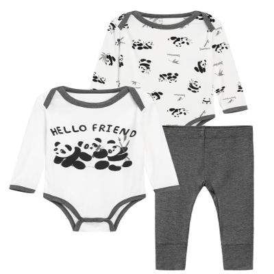 BambooBud Baby 3 Piece Bodysuits Pajama Set Toddlers Long Sleeve Pants Sets Viscose from Bamboo Unisex Soft Sleepwear, Style A, 3-6Months