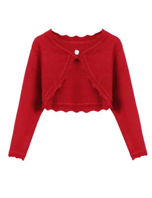 Arshiner Girls Open Front Bolero Shrug Kids Long Sleeve Cropped Elegant Cardigan Knit Sweater Red for 12-13 Years