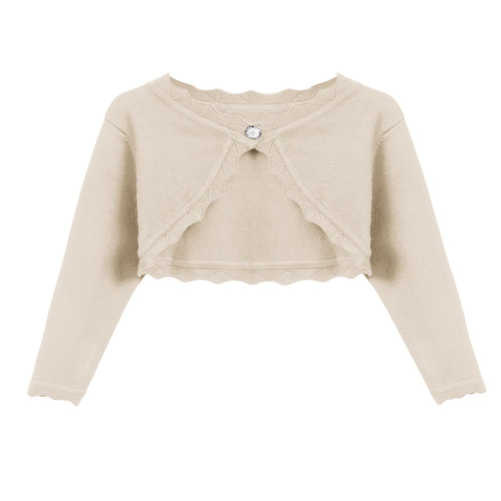 Arshiner Girls Open Front Bolero Shrug Kids Long Sleeve Cropped Elegant Cardigan Knit Sweater Beige for 12-13 Years