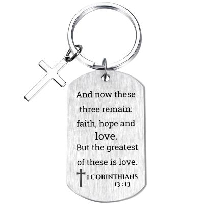 1 Corinthians 13:13 Inspirational Scripture Keychain with Cross - Bible Verse Matte Key Chain Religious Gift for Christian (1 Corinthians 13:13)