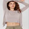ODODOS Long Sleeve Tee for Women with Thumb Hole Athletic Gym Workout Crop Tops Yoga Shirts, Light Beige, Large view 4