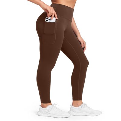 HeyNuts Workout Pro 7/8 Leggings with Pockets for Women, High Waisted Compression Tummy Control Workout Yoga Buttery Soft Pants Java Coffee_25'' XL(14)