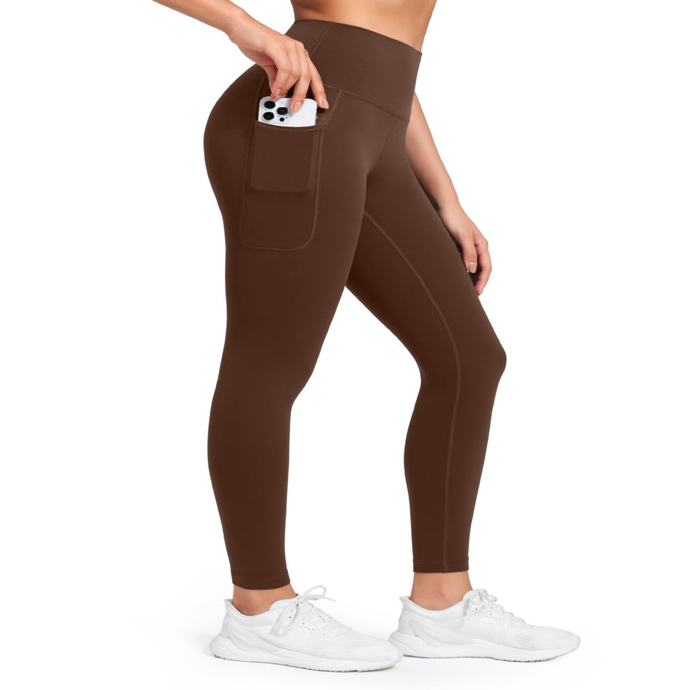 HeyNuts Workout Pro 7/8 Leggings with Pockets for Women, High Waisted Compression Tummy Control Workout Yoga Buttery Soft Pants Java Coffee_25'' XL(14)