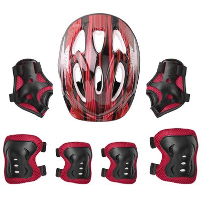 Eandarui 7Pcs Kids Protective Gear Set Adjustable Helmetand with Knee Elbow Wrist Safety Pads for Roller Scooter Skateboard Bicycle Red C One Size