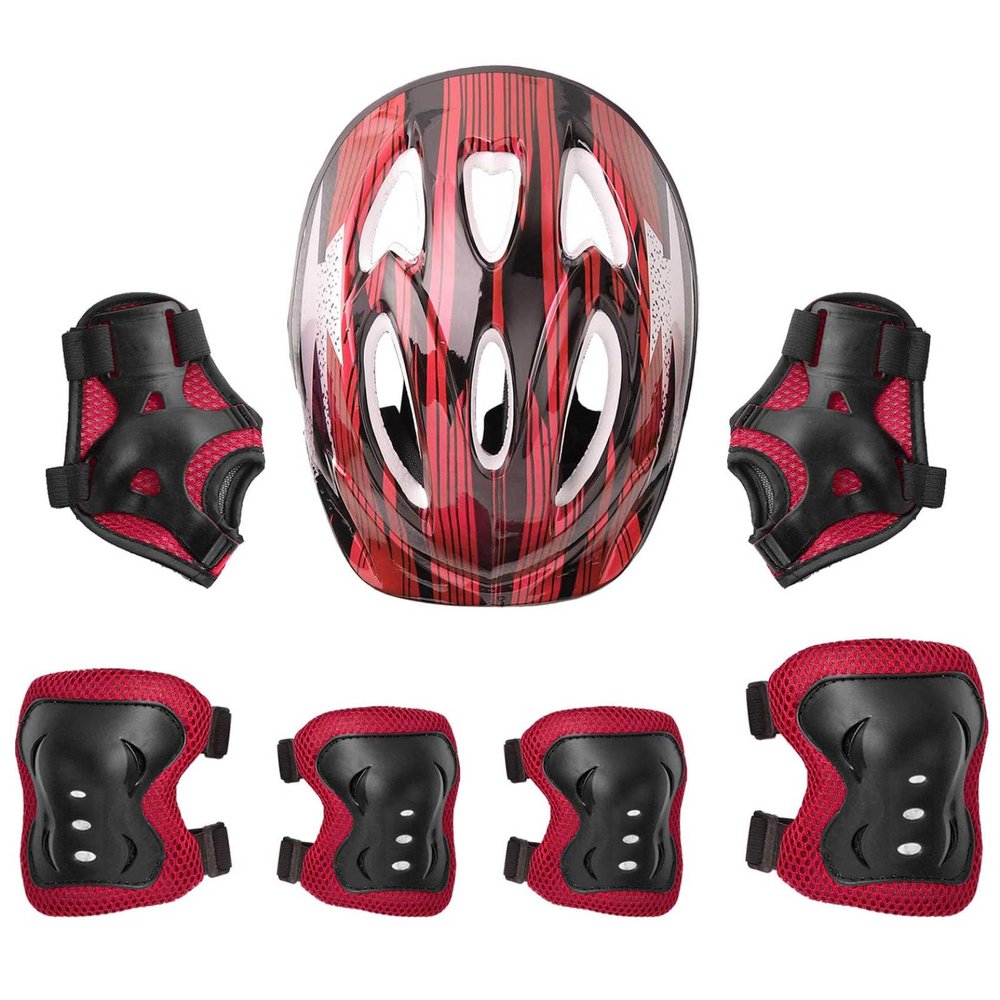 Eandarui 7Pcs Kids Protective Gear Set Adjustable Helmetand with Knee Elbow Wrist Safety Pads for Roller Scooter Skateboard Bicycle Red C One Size