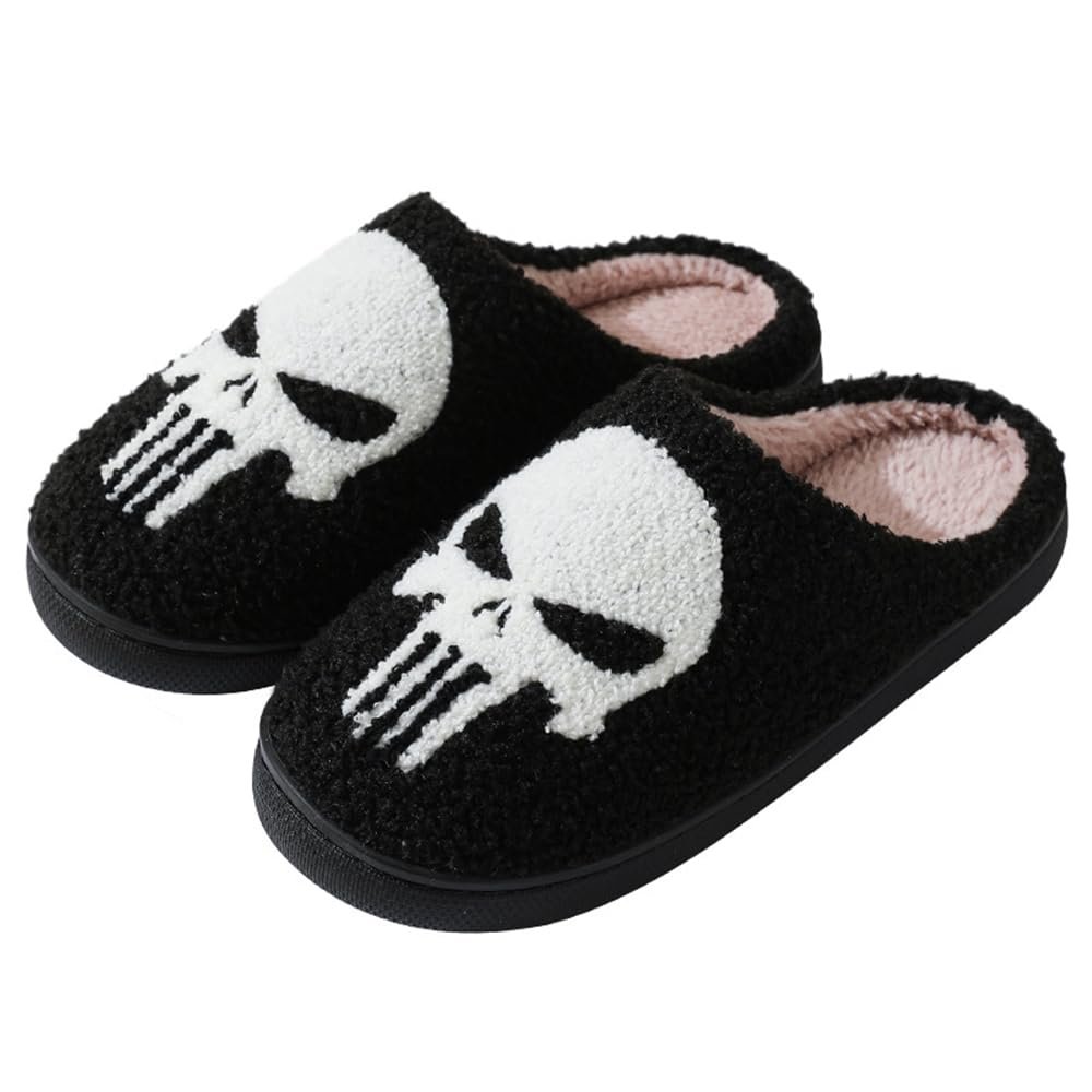 V OPXIN Halloween Slippers for Women Men Pumpkin Spooky Ghost Slippers Cozy Plush Warm Slip-on House Slippers Shoes for Indoor Outdoor Halloween Gifts