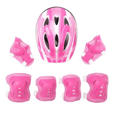 Eandarui 7Pcs Kids Protective Gear Set Adjustable Helmetand with Knee Elbow Wrist Safety Pads for Roller Scooter Skateboard Bicycle Pink A One Size