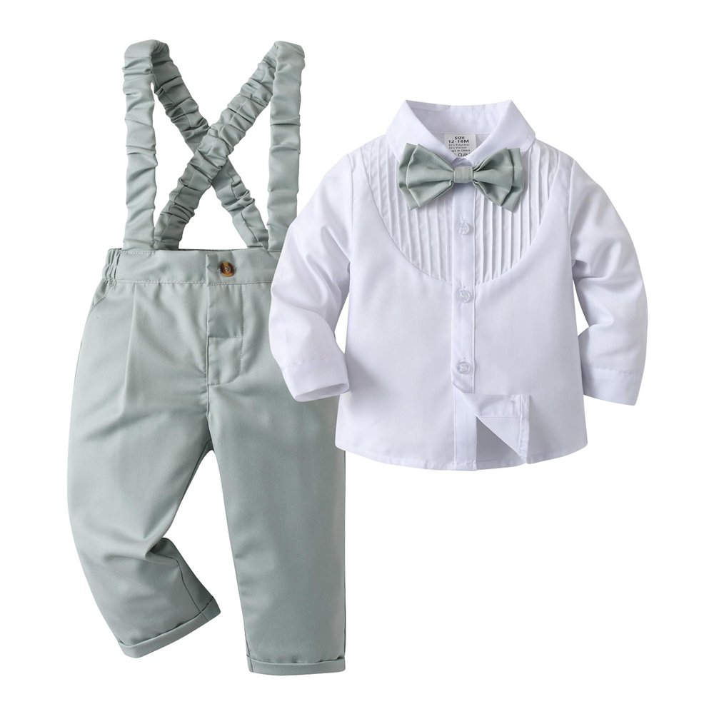 Boarnseorl Baby Boys Pants Sets, Infant Long Sleeve Shirt + Pants + Bow Tie + Suspenders,Toddler Gentleman Outfits,5-6Y