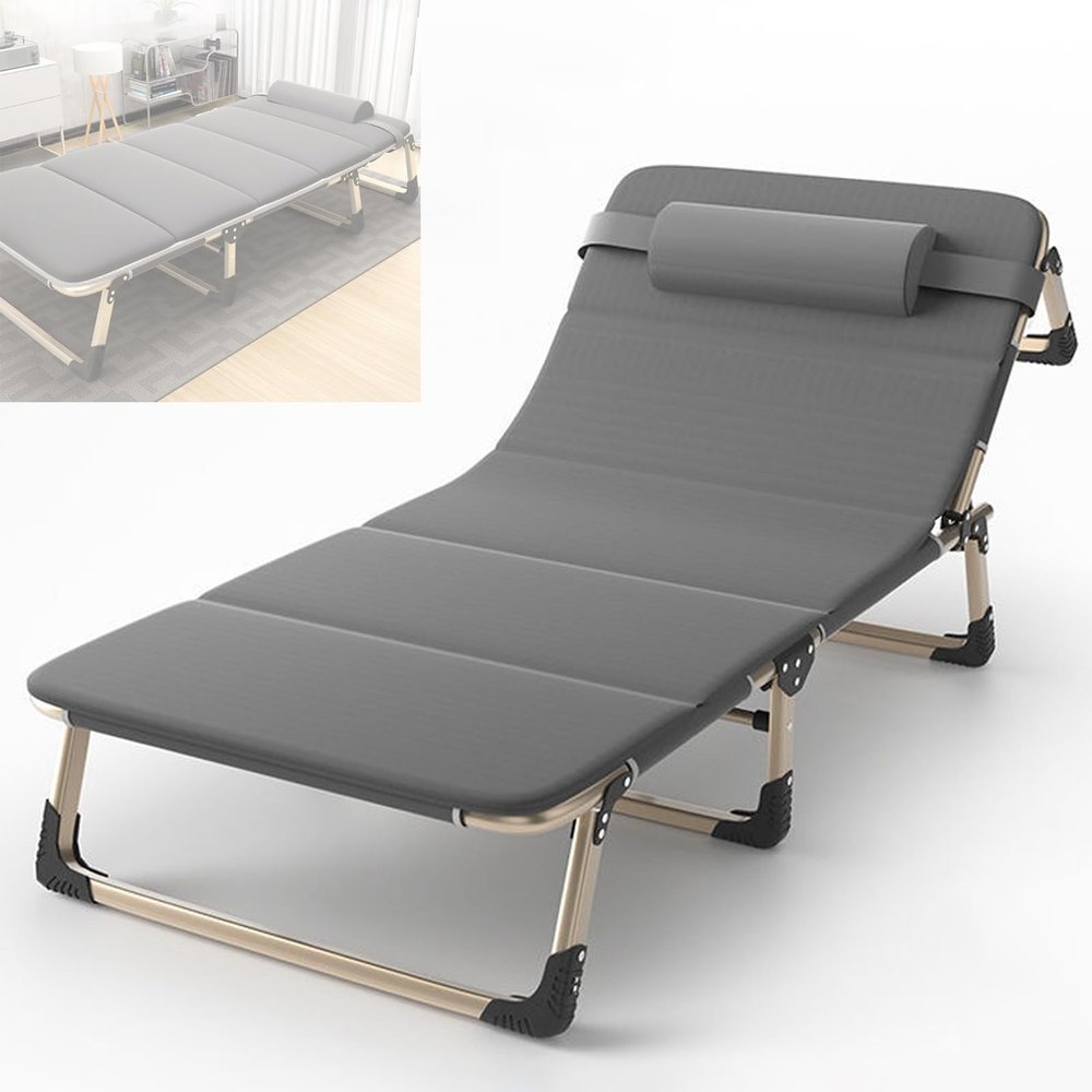 Heavy Duty Camp Cot for Adults for Adults with Mattress and Pillow, 4-Level Adjustable Portable Folding Bed Enlarge Width Comfortable Sleeping Cots for Indoor Outdoor(190 * 68 * 30cm)