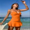 Pink Queen Two Piece Tankini Bathing Suit for Women Tummy Control Swimsuit with Swim Skirt Swimdress Vitality Orange L view 3
