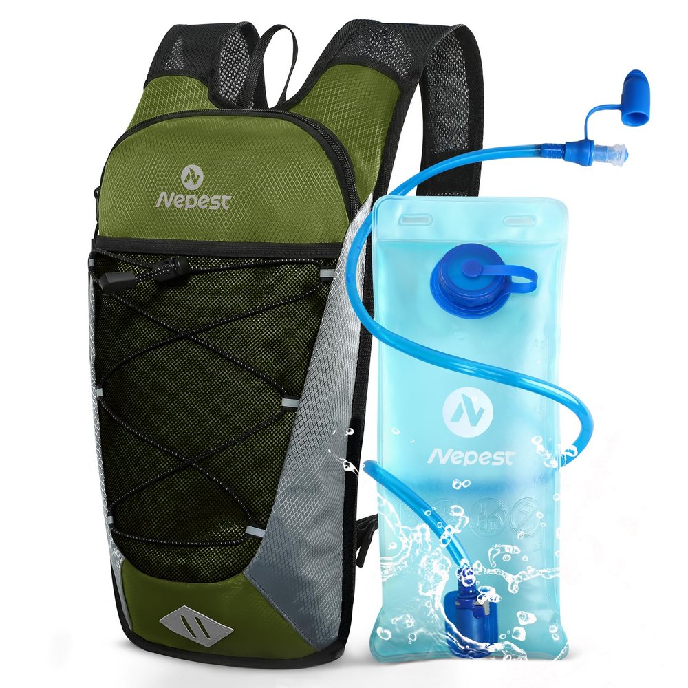 Nepest Hydration Backpack with 2L Water Bladder for Cycling, Water Backpack for Hiking Running, Lightweight Hydration Pack , Green