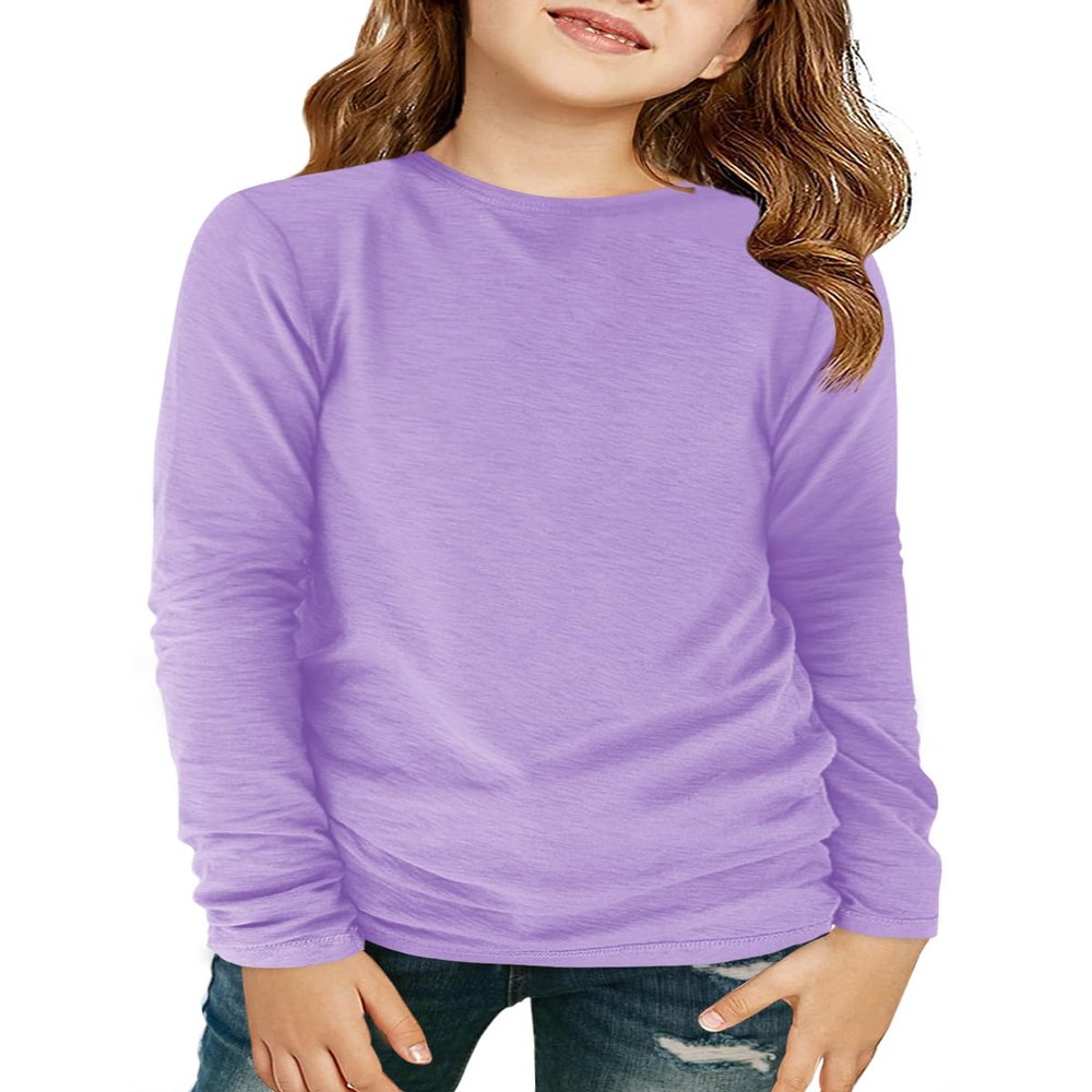 Haloumoning Girls Long Sleeve Shirts Kids Crewneck T-Shirts Fall Tops Tees 5-14 Years Purple