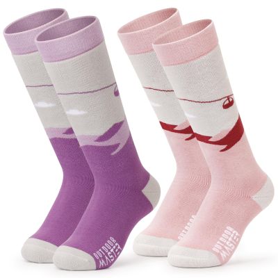 OutdoorMaster Ski Socks, Snowboarding Socks for Boys & Girls, Thermal Winter Warm & Breathable, Over The Calf Non-Slip Cuff