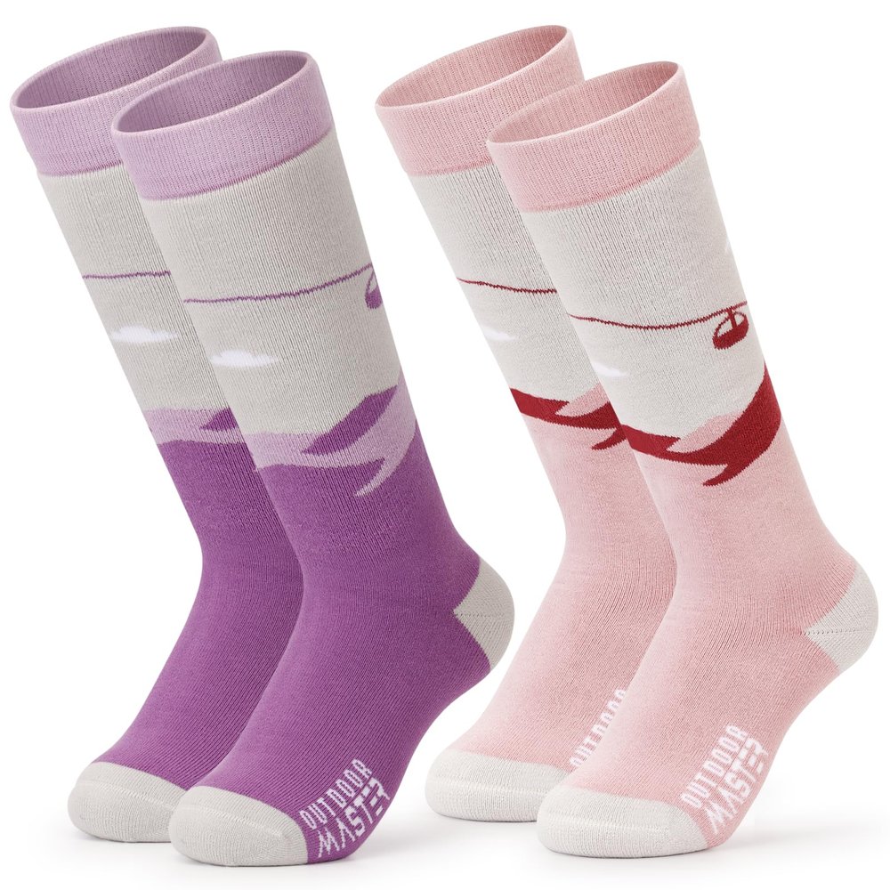 OutdoorMaster Ski Socks, Snowboarding Socks for Boys & Girls, Thermal Winter Warm & Breathable, Over The Calf Non-Slip Cuff