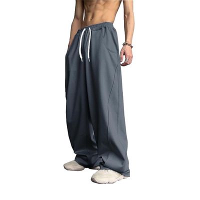 WZIKAI Men's Baggy Sweatpants Elastic Waist Drawstring Wide Leg Sweatpants Casual Loose Baggy Joggers with Pockets Dark Grey M