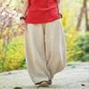 DMOYALA Womens Linen Pants Barrel Solid Beige Casual Loose Cotton Linen Wide Leg Baggy Lantern Trouser Flowy Elastic Waist Hippie with Pockets for Women 5XL view 3