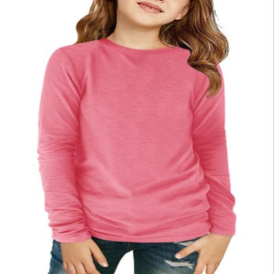 Haloumoning Girls Long Sleeve Shirts Kids Crewneck T-Shirts Fall Tops Tees 5-14 Years Hot Pink