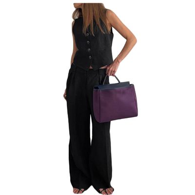 Bestgift Slim vest pants two-piece suit pleated high-waisted suit Black S