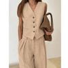 Bestgift Slim vest pants two-piece suit pleated high-waisted suit Black S view 4