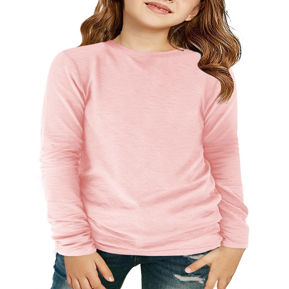Haloumoning Girls Long Sleeve Shirts Kids Crewneck T-Shirts Fall Tops Tees 5-14 Years Pink
