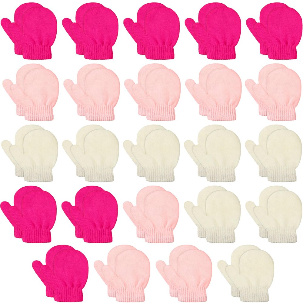 Tarpop 24 Pairs Kid's Gloves Winter Warm Toddler Knitted Mittens Bulk Stretch Gloves Warm Hand Knit Mittens for Boys Girls(Light Colors)